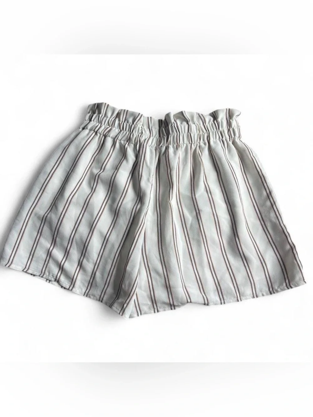 Staccato Cream High-Waist Striped Paperbag Shorts with Tie
